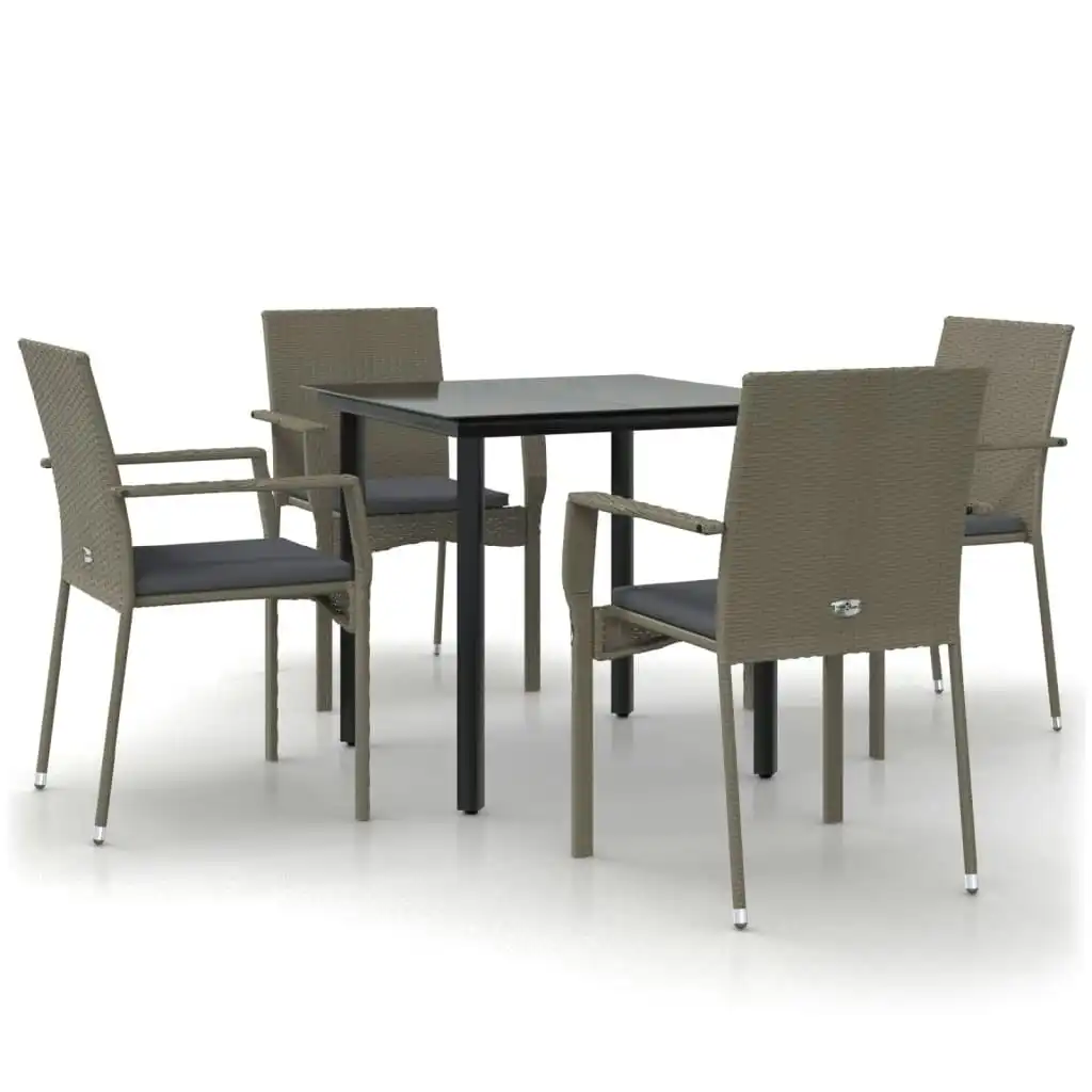 5 Piece Garden Dining Set with Cushions Black and Grey Poly Rattan 3185138