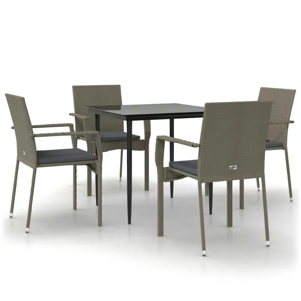 5 Piece Garden Dining Set with Cushions Black and Grey Poly Rattan 3185126