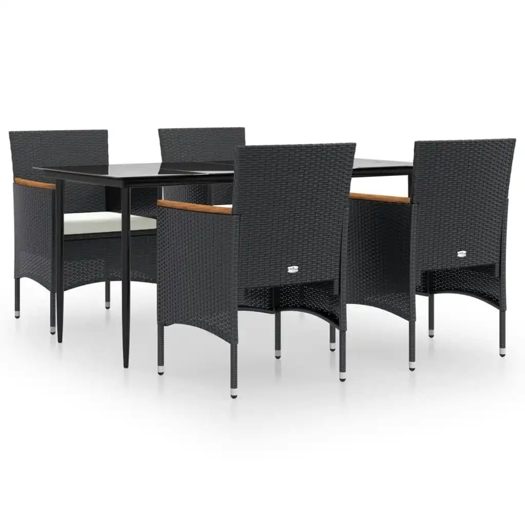 5 Piece Garden Dining Set with Cushions Black 3156640