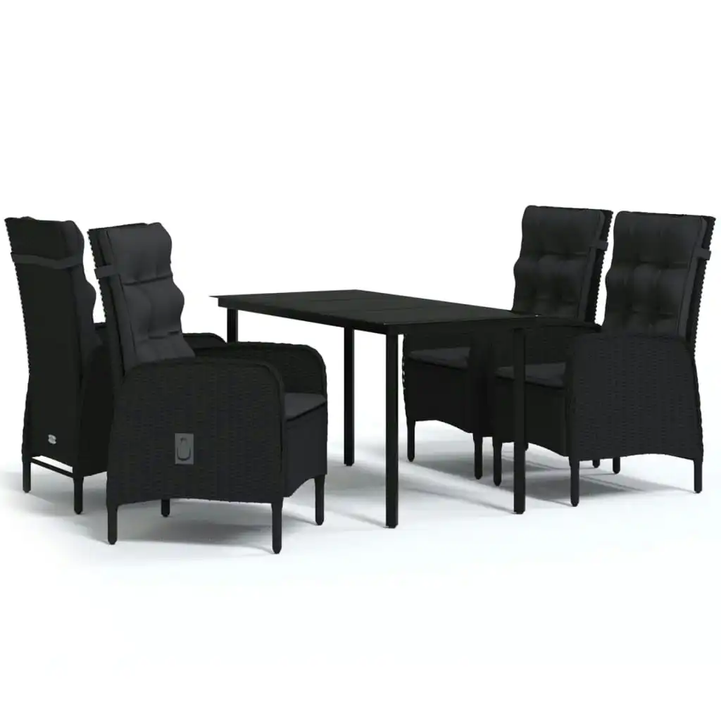 5 Piece Garden Dining Set with Cushions Black 3099355