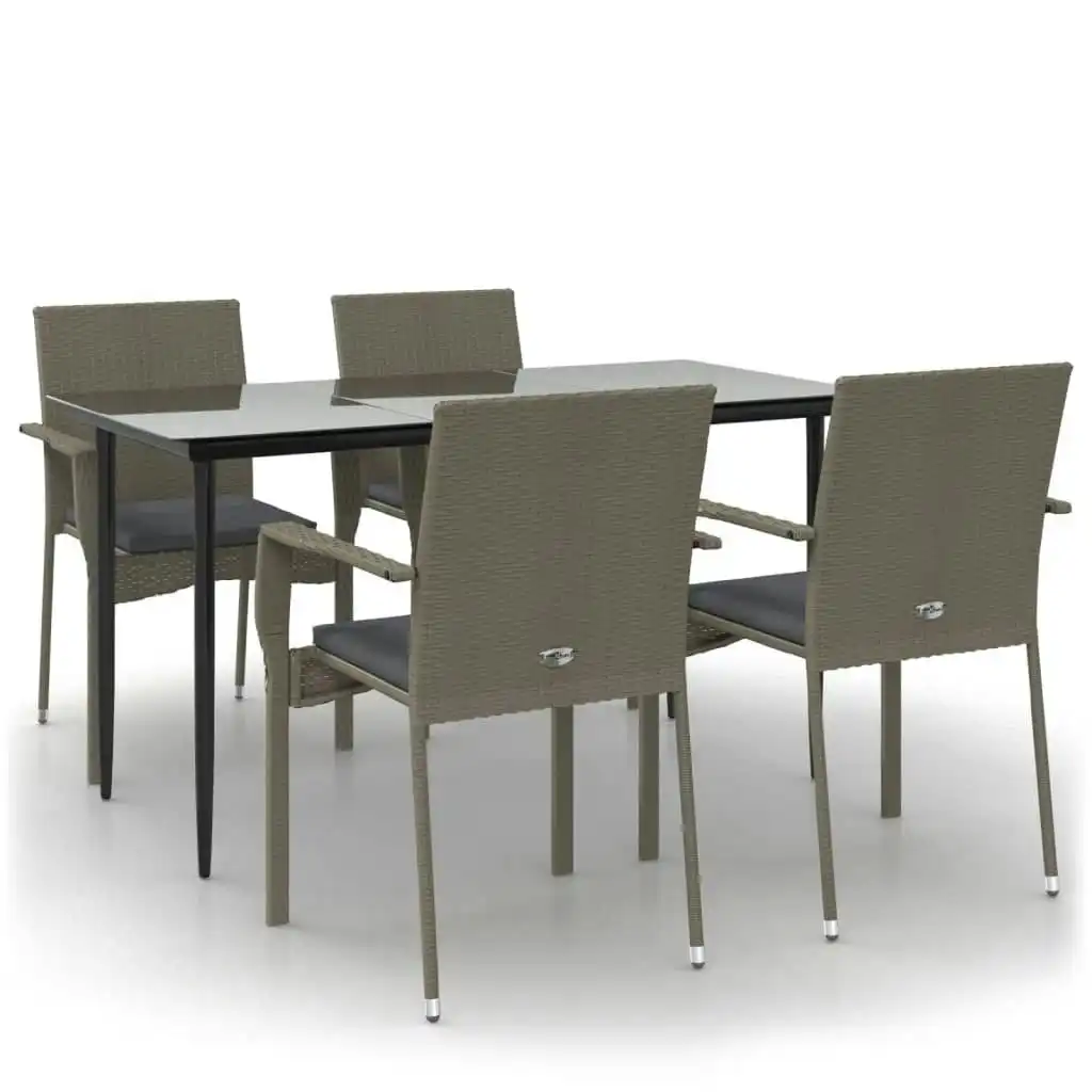 5 Piece Garden Dining Set with Cushions Black and Grey Poly Rattan 3185127