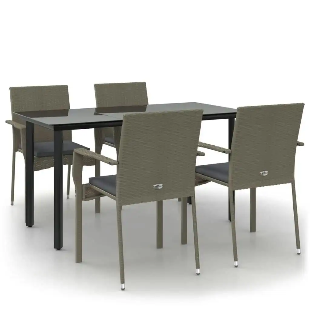 5 Piece Garden Dining Set with Cushions Black and Grey Poly Rattan 3185139