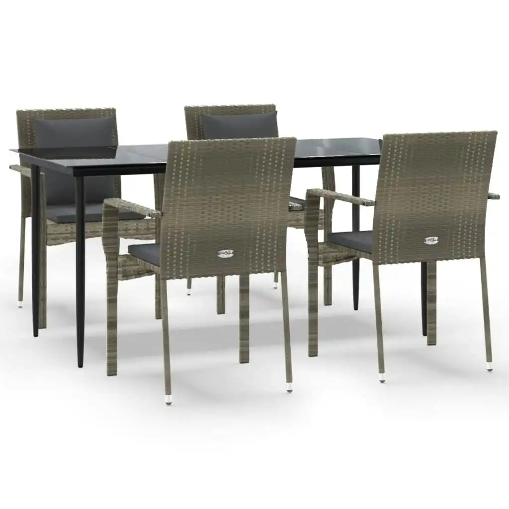 5 Piece Garden Dining Set with Cushions Black and Grey Poly Rattan 3185104