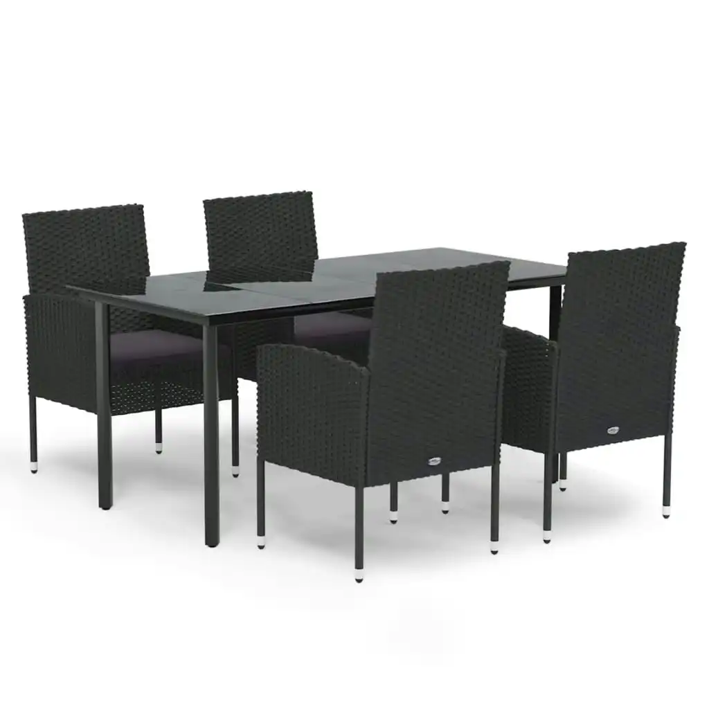 5 Piece Garden Dining Set with Cushions Black Poly Rattan 3156774