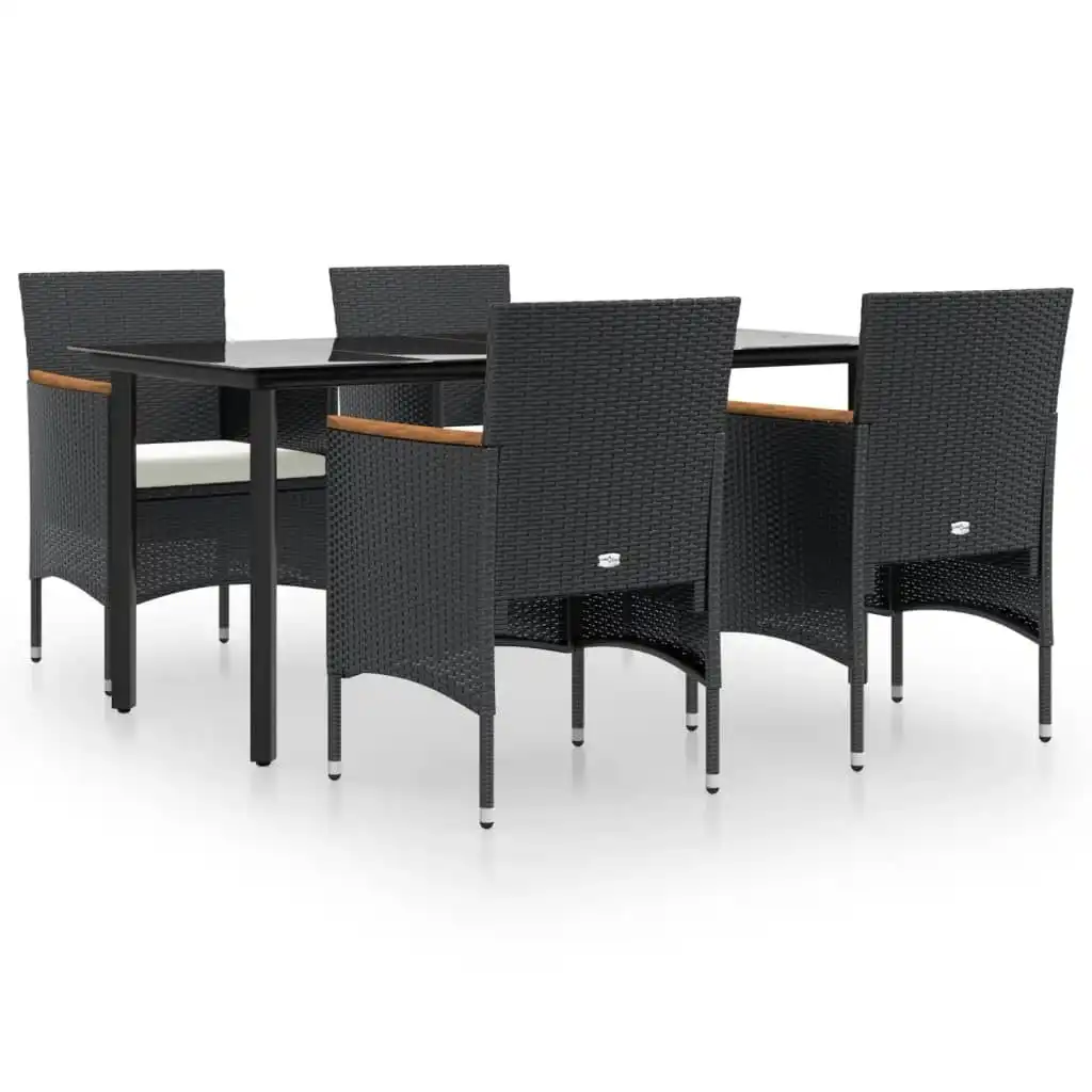 5 Piece Garden Dining Set with Cushions Black 3156632