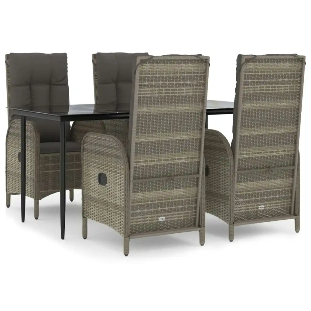 5 Piece Garden Dining Set with Cushions Black and Grey Poly Rattan 3185181