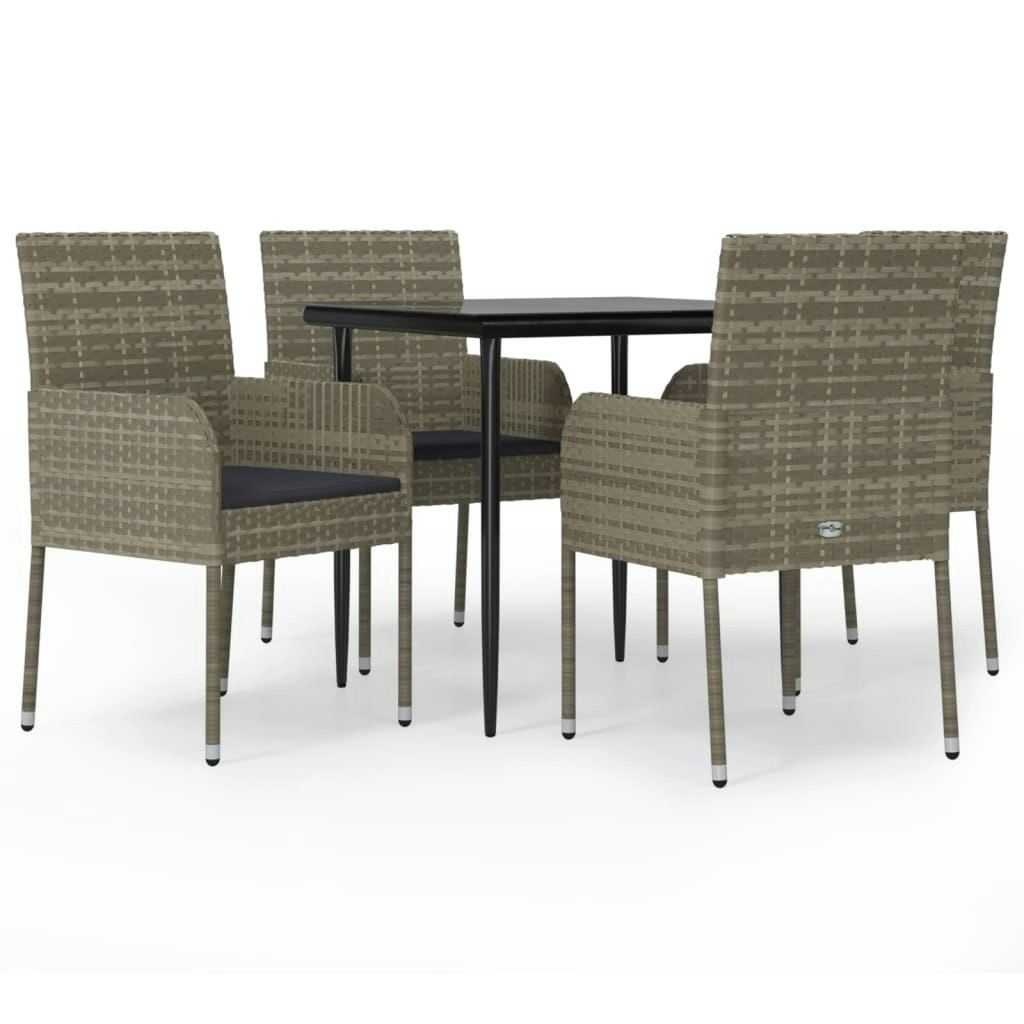 5 Piece Garden Dining Set with Cushions Black and Grey Poly Rattan 3185150