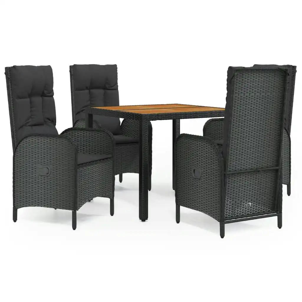 5 Piece Garden Dining Set with Cushions Black Poly Rattan 3185069