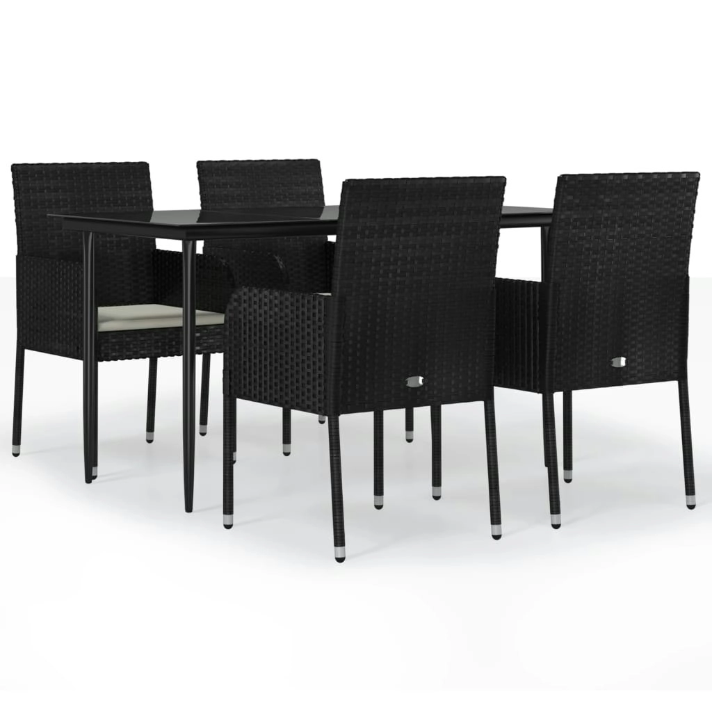 5 Piece Garden Dining Set with Cushions Black Poly Rattan 3185145