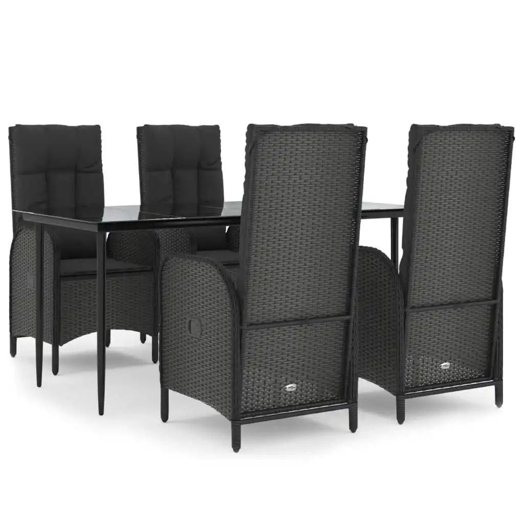 5 Piece Garden Dining Set with Cushions Black Poly Rattan 3185171