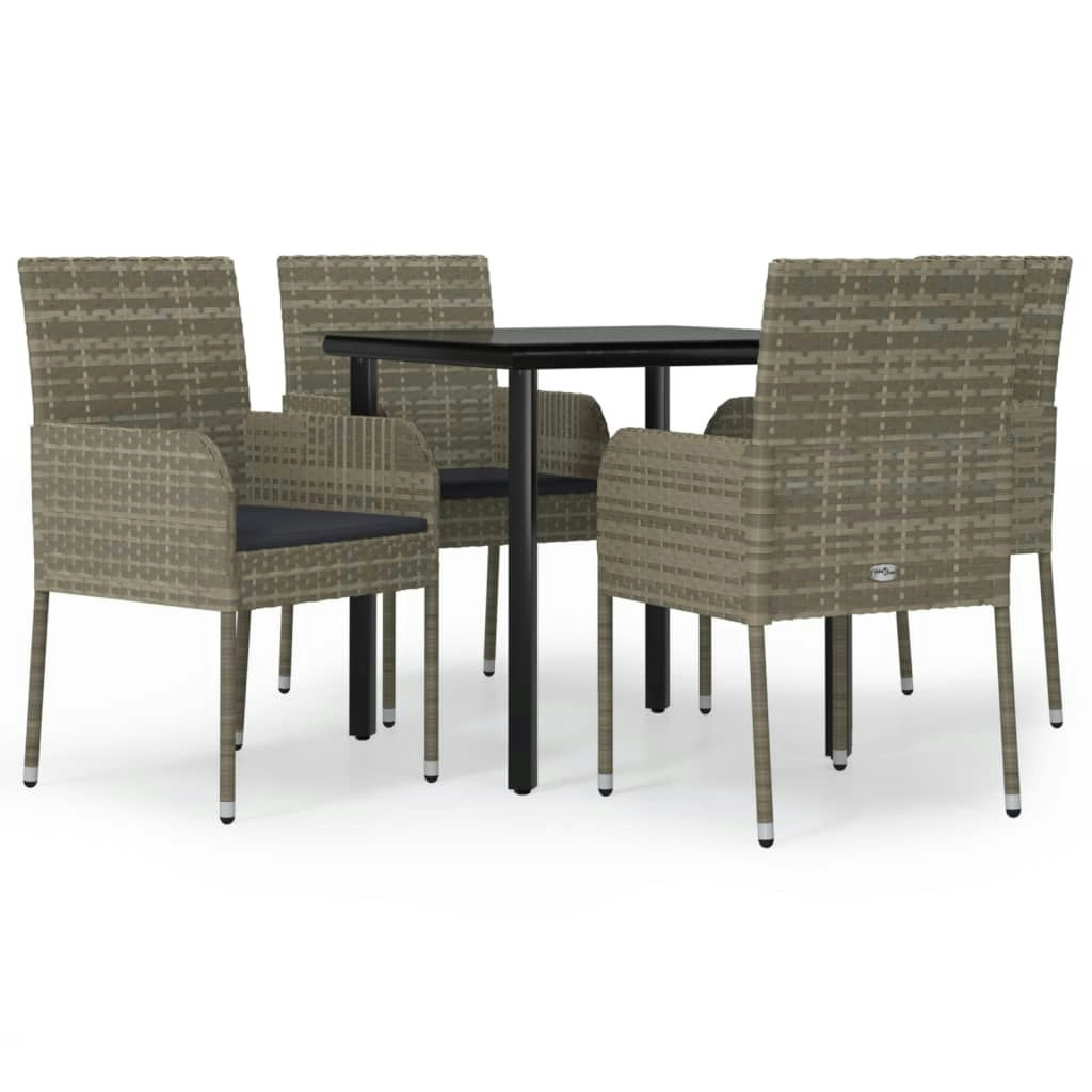 5 Piece Garden Dining Set with Cushions Black and Grey Poly Rattan 3185162