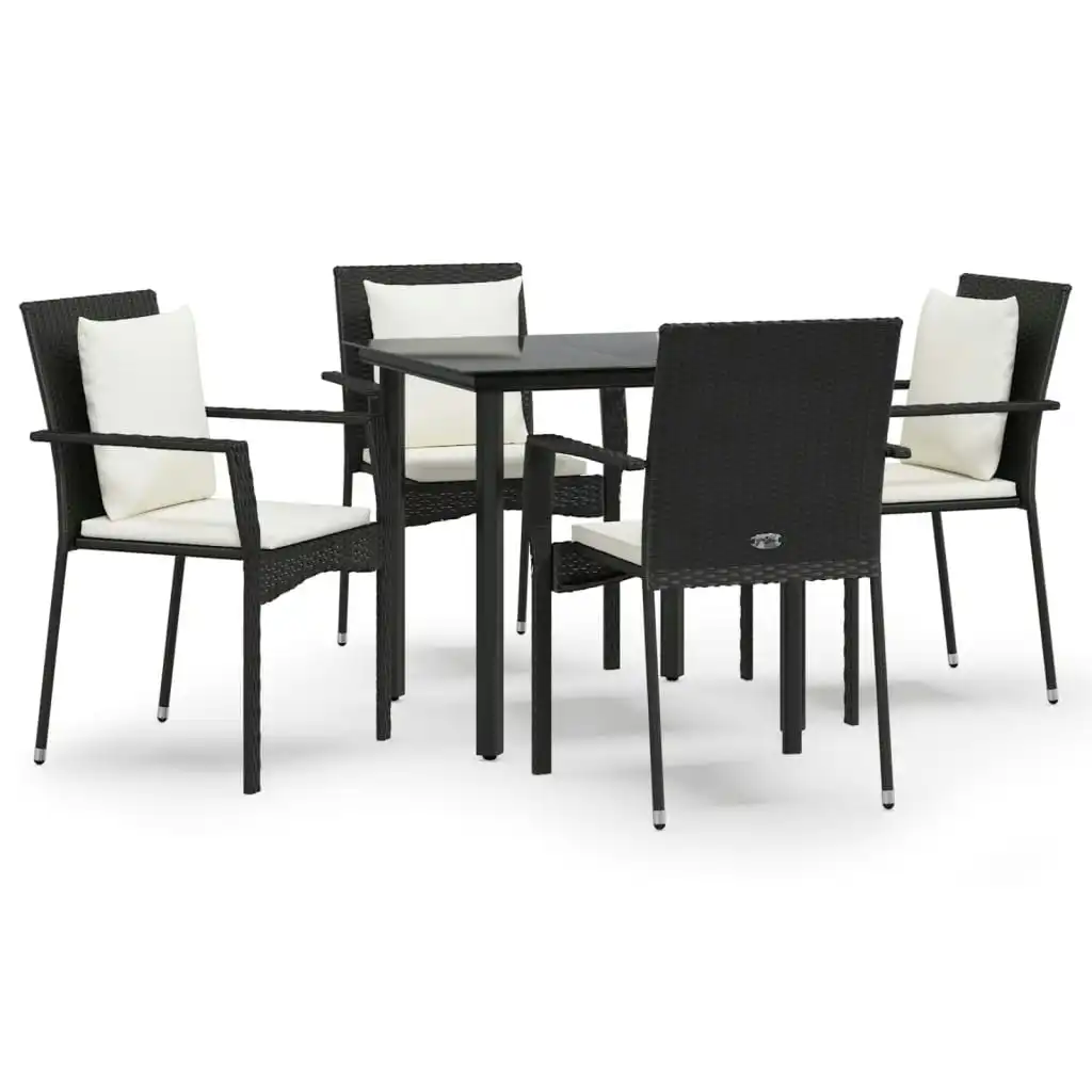 5 Piece Garden Dining Set with Cushions Black Poly Rattan 3185108