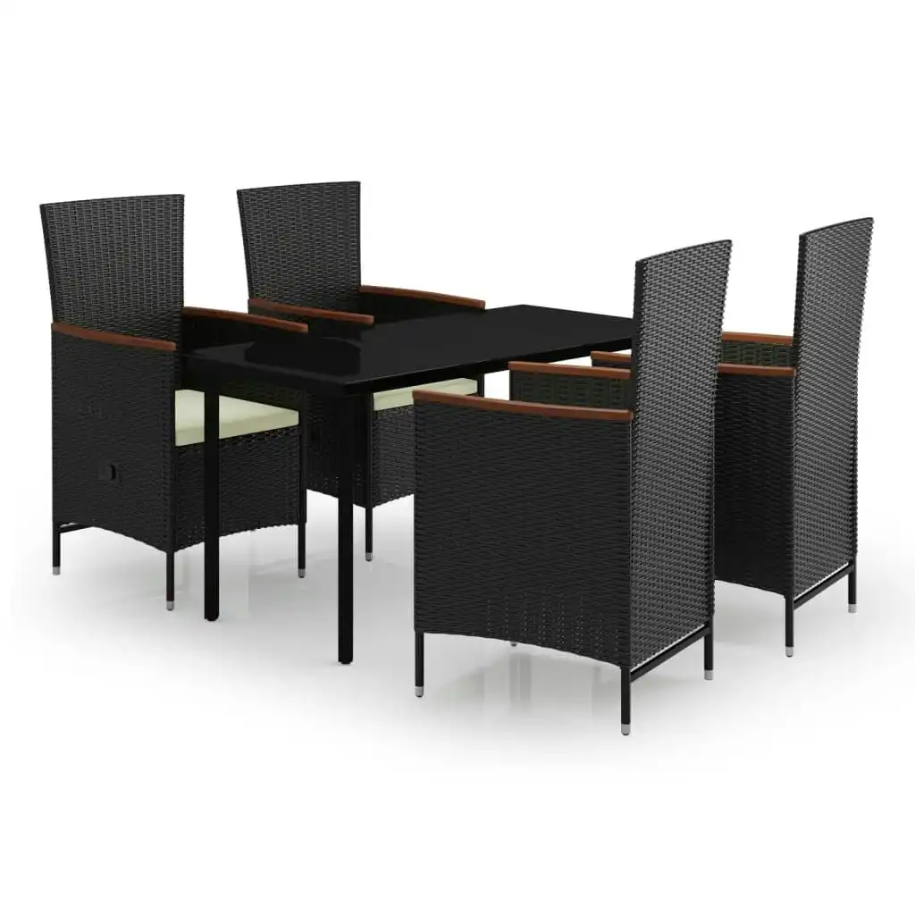 5 Piece Garden Dining Set with Cushions Black 3099427