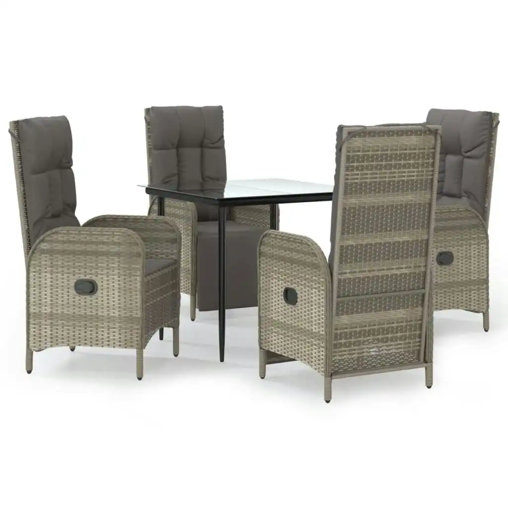 5 Piece Garden Dining Set with Cushions Black and Grey Poly Rattan 3185185