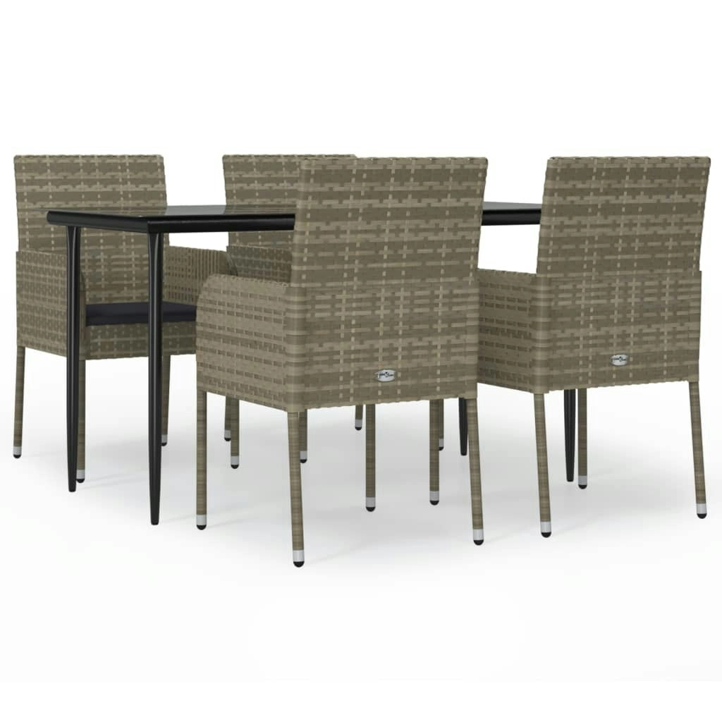 5 Piece Garden Dining Set with Cushions Black and Grey Poly Rattan 3185151