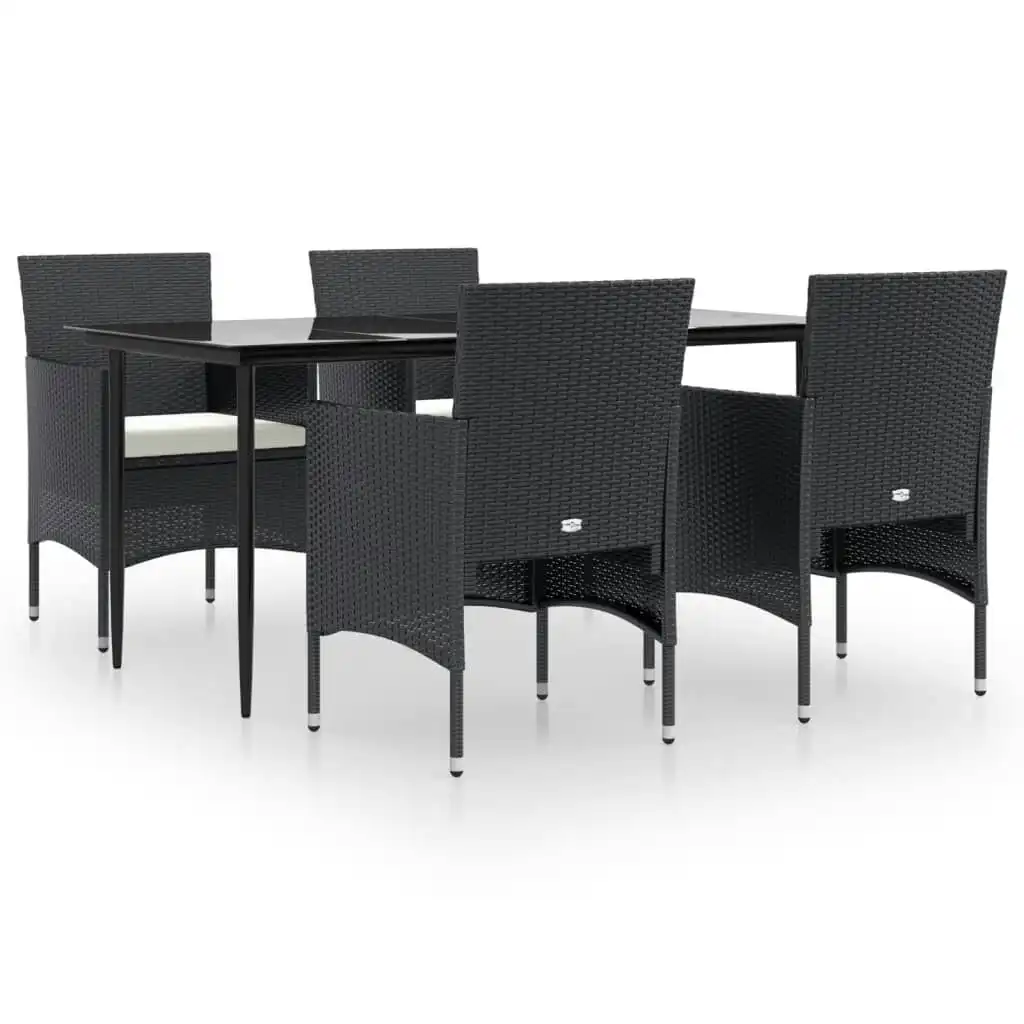 5 Piece Garden Dining Set with Cushions Black 3156616