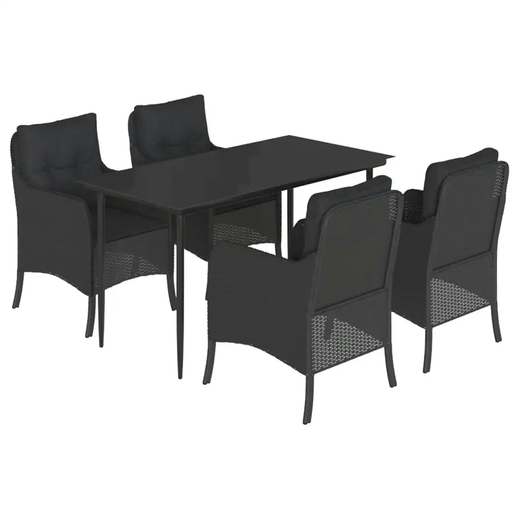 5 Piece Garden Dining Set with Cushions Black Poly Rattan 3211922