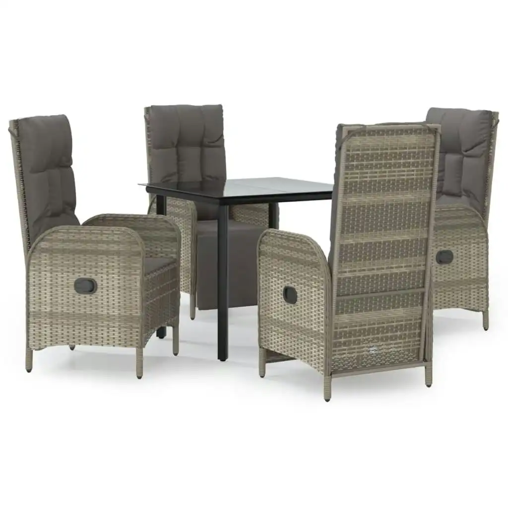 5 Piece Garden Dining Set with Cushions Black and Grey Poly Rattan 3185205