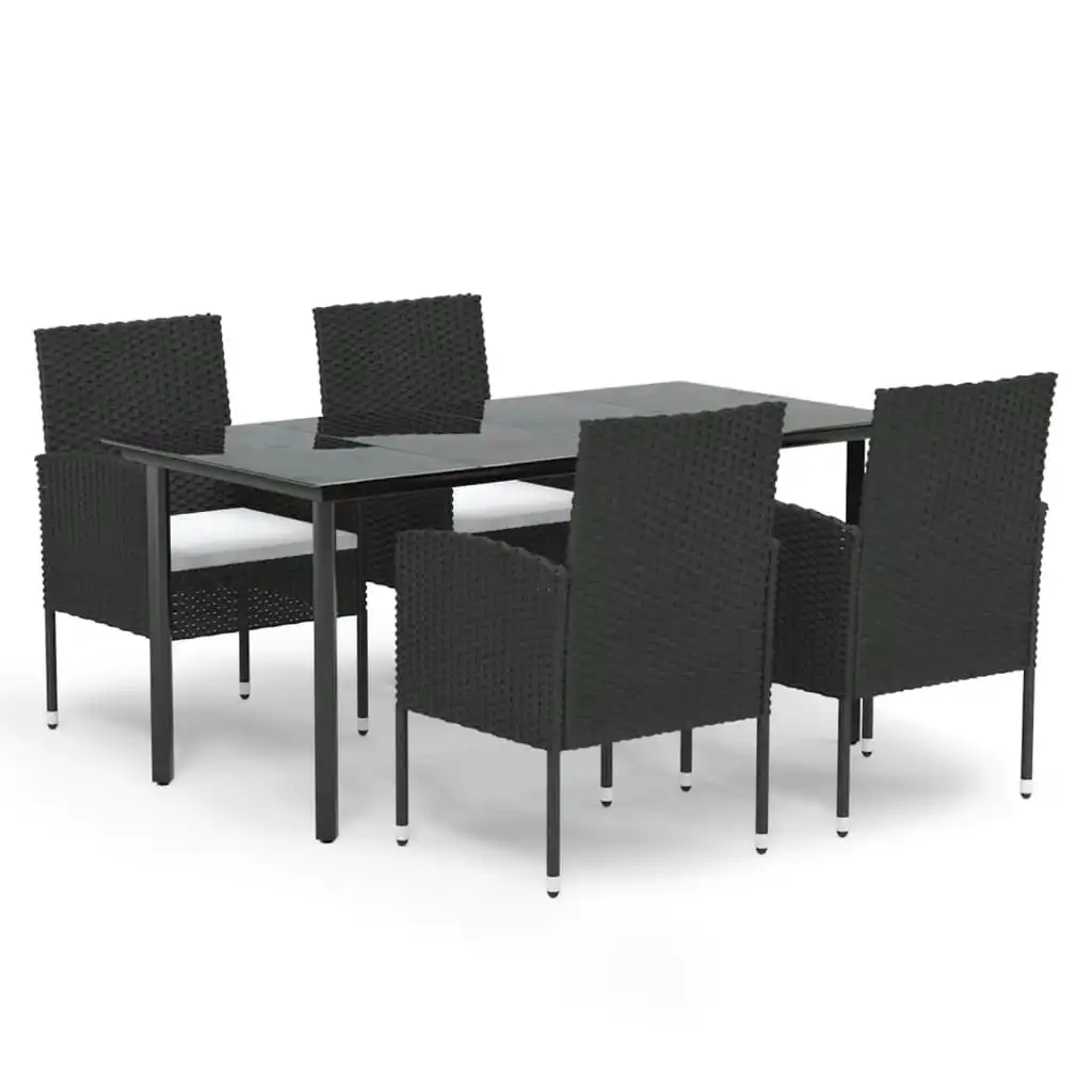 5 Piece Garden Dining Set with Cushions Black Poly Rattan 3156766