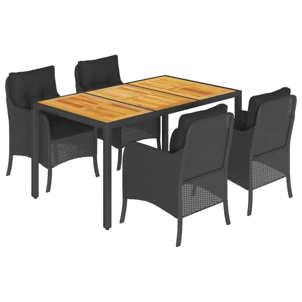 5 Piece Garden Dining Set with Cushions Black Poly Rattan 3211868