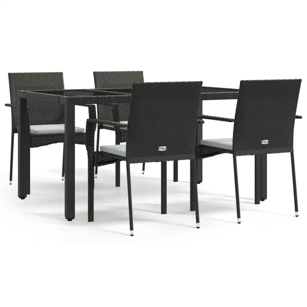 5 Piece Garden Dining Set with Cushions Black Poly Rattan 3184977