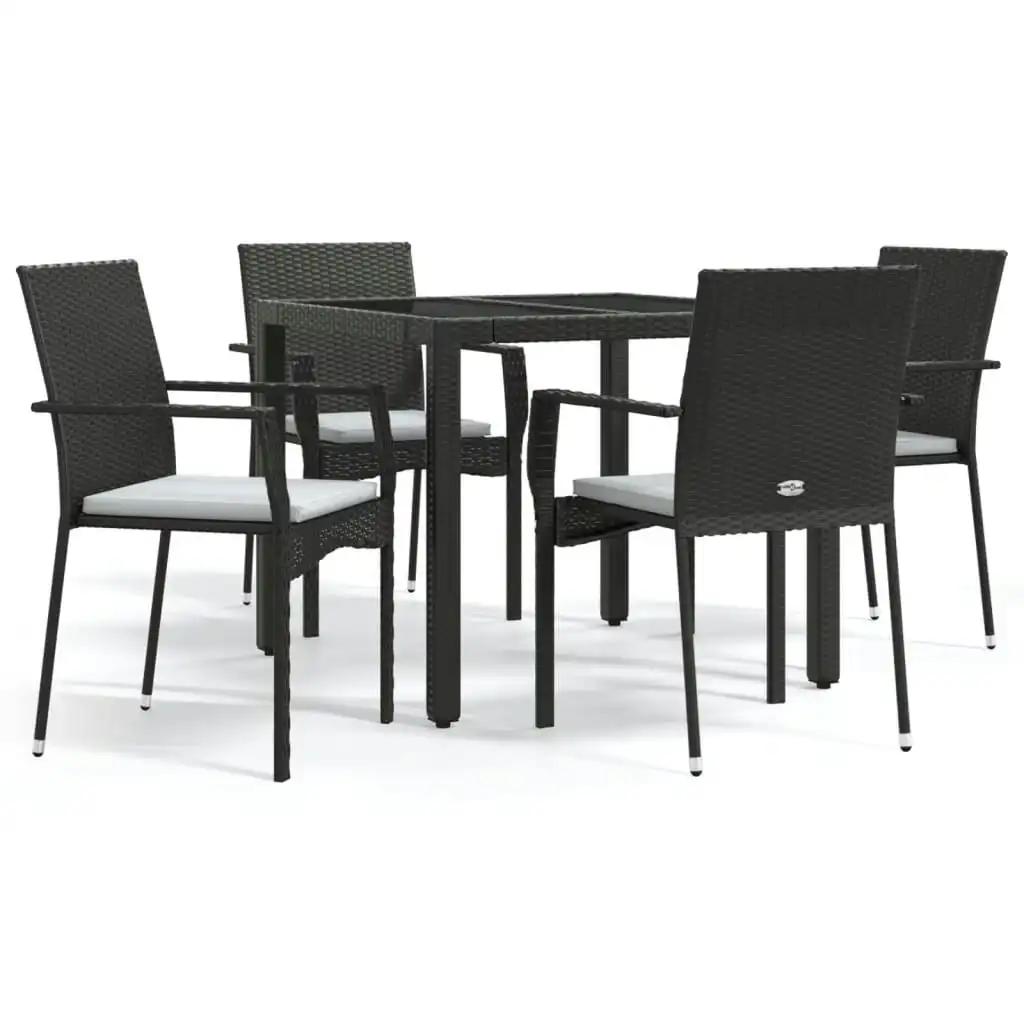 5 Piece Garden Dining Set with Cushions Black Poly Rattan 3184976