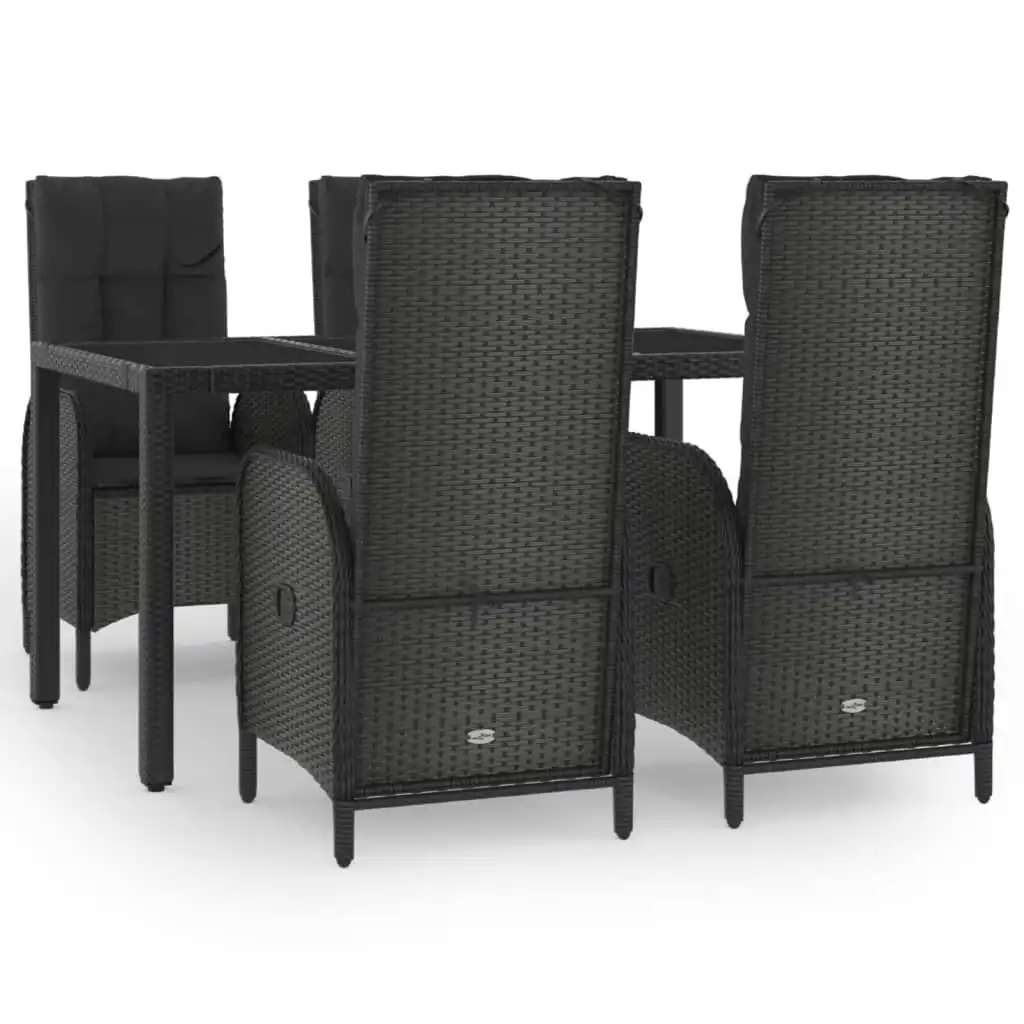 5 Piece Garden Dining Set with Cushions Black Poly Rattan 3185055