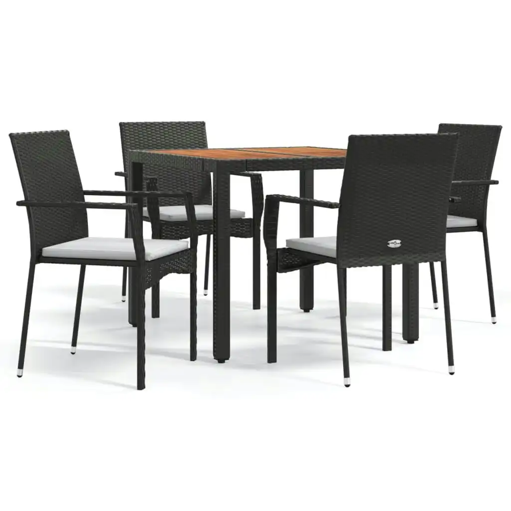 5 Piece Garden Dining Set with Cushions Black Poly Rattan 3184988