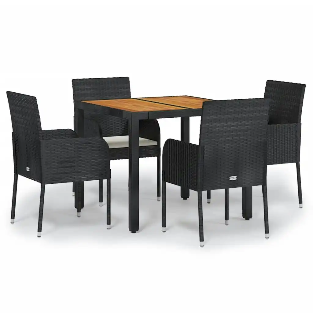 5 Piece Garden Dining Set with Cushions Black Poly Rattan 3185012