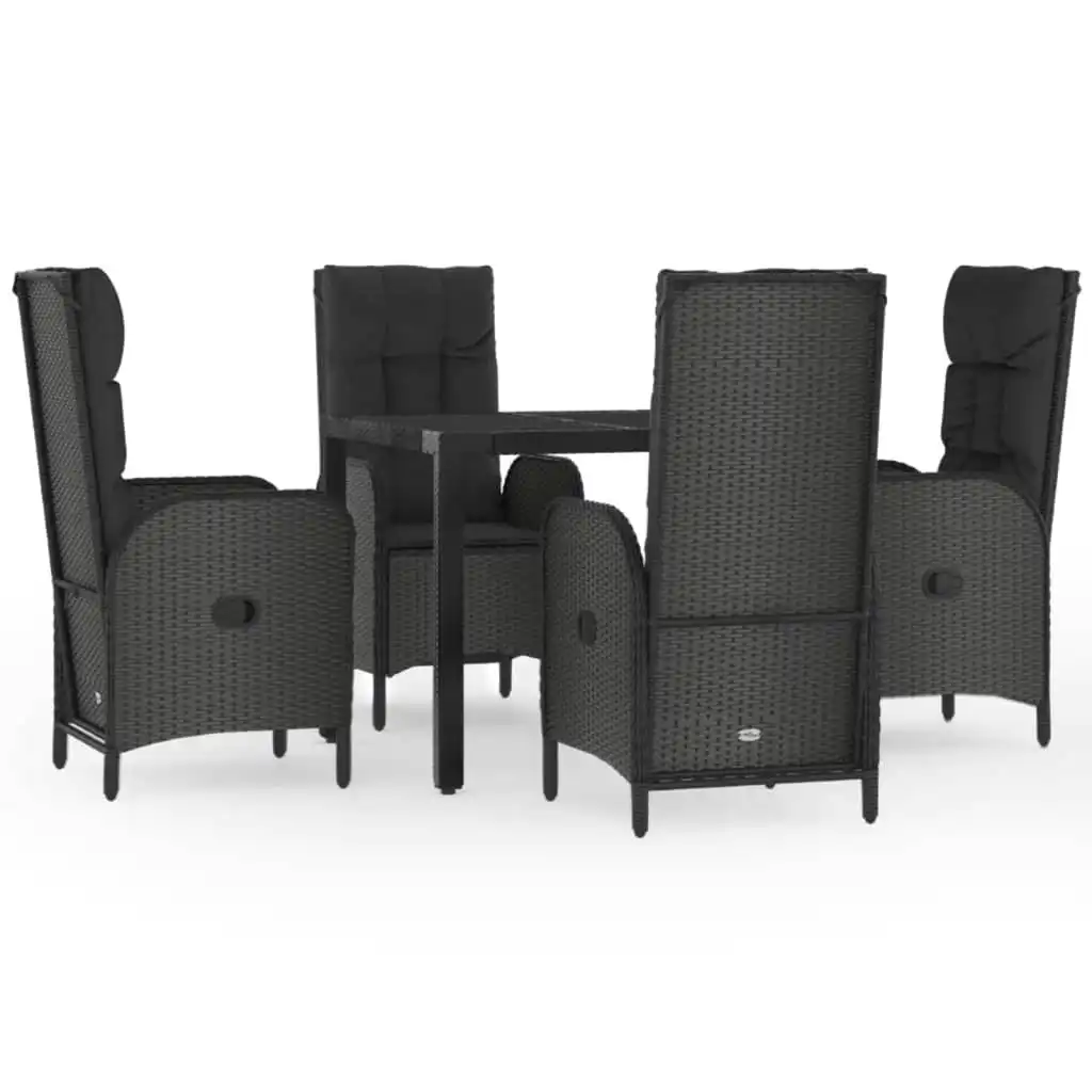 5 Piece Garden Dining Set with Cushions Black Poly Rattan 3185054