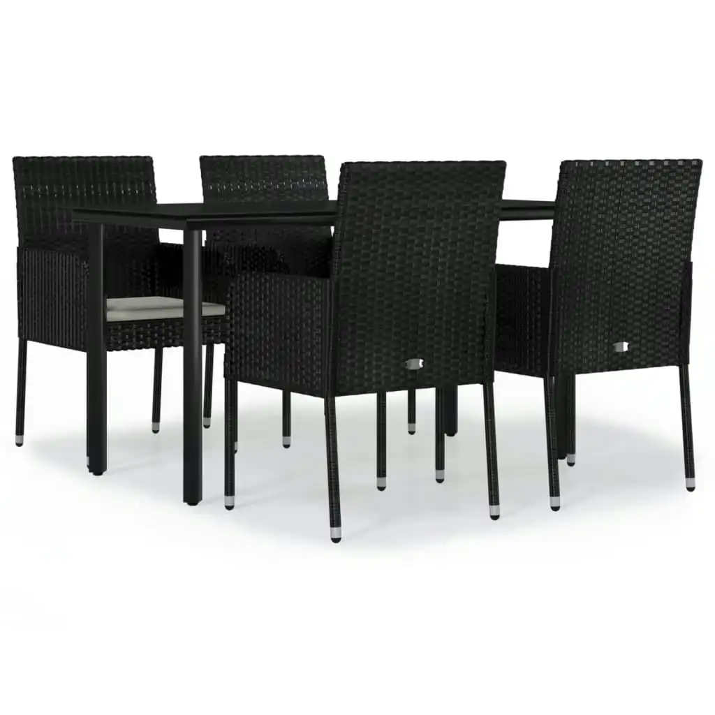 5 Piece Garden Dining Set with Cushions Black Poly Rattan 3185157