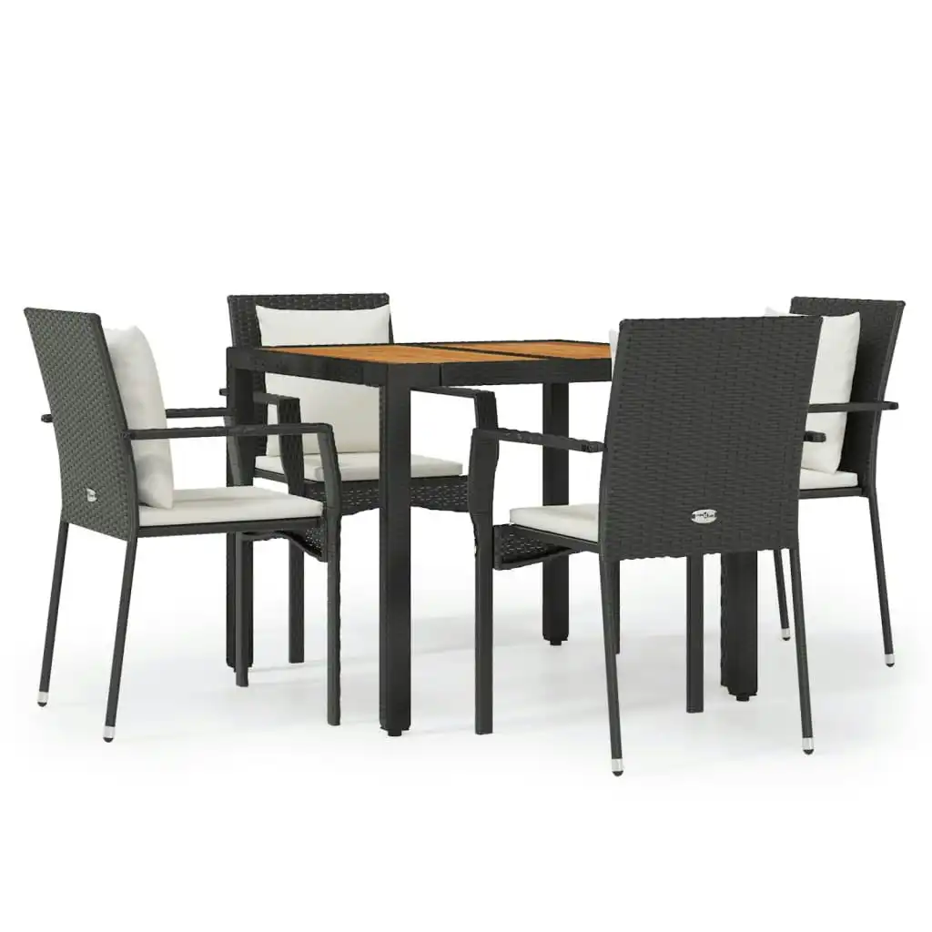 5 Piece Garden Dining Set with Cushions Black Poly Rattan 3157964