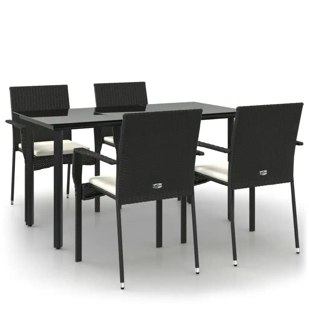 5 Piece Garden Dining Set with Cushions Black Poly Rattan 3185133