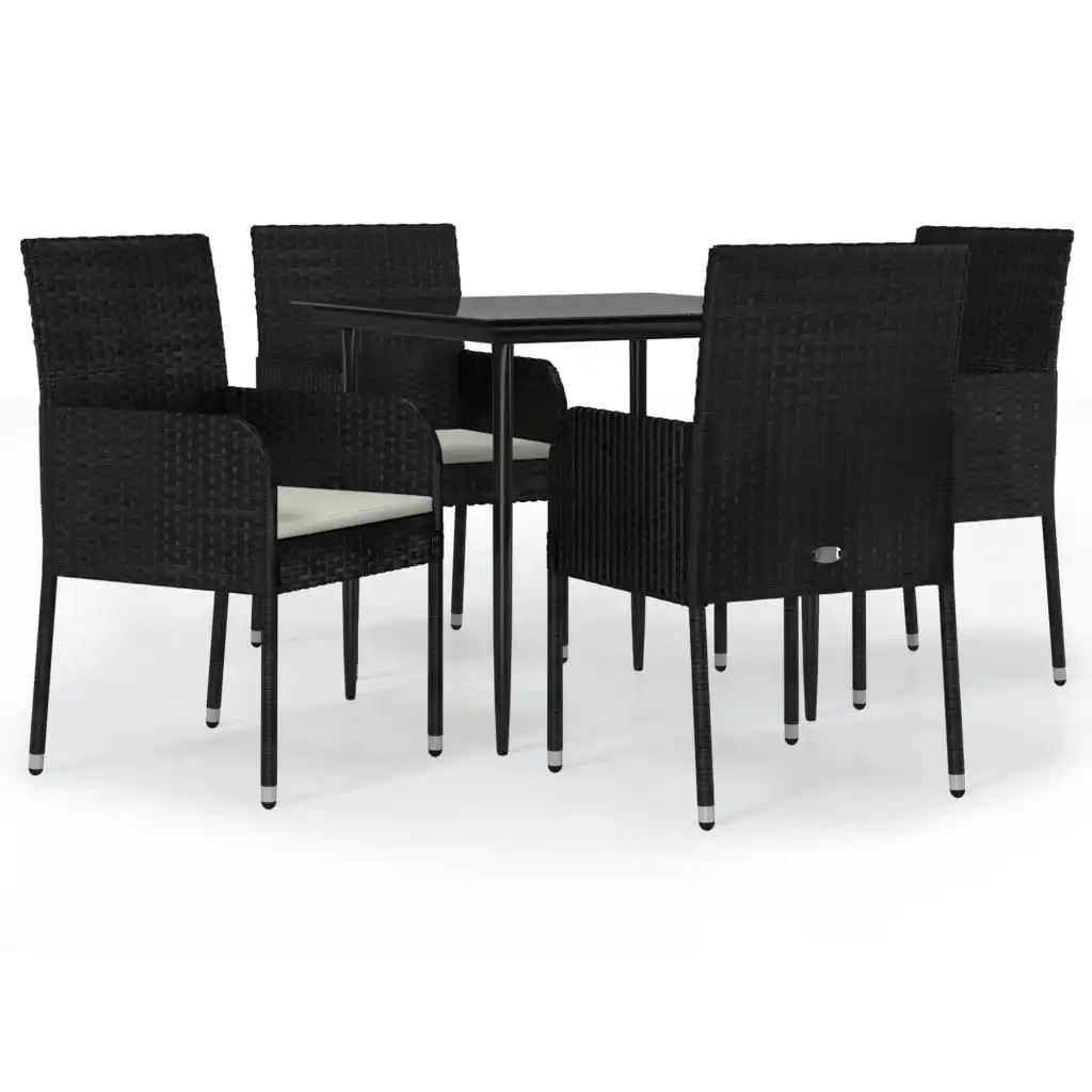 5 Piece Garden Dining Set with Cushions Black Poly Rattan 3185144