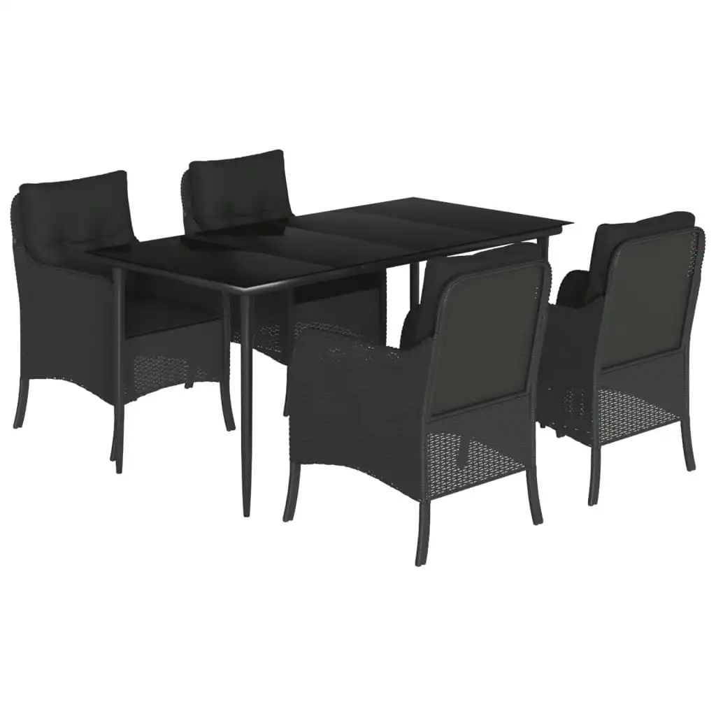 5 Piece Garden Dining Set with Cushions Black Poly Rattan 3211923