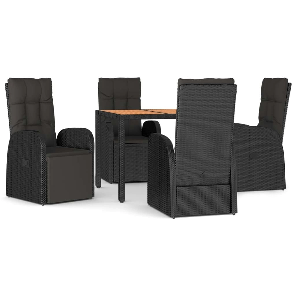 5 Piece Garden Dining Set with Cushions Black Poly Rattan 3157599