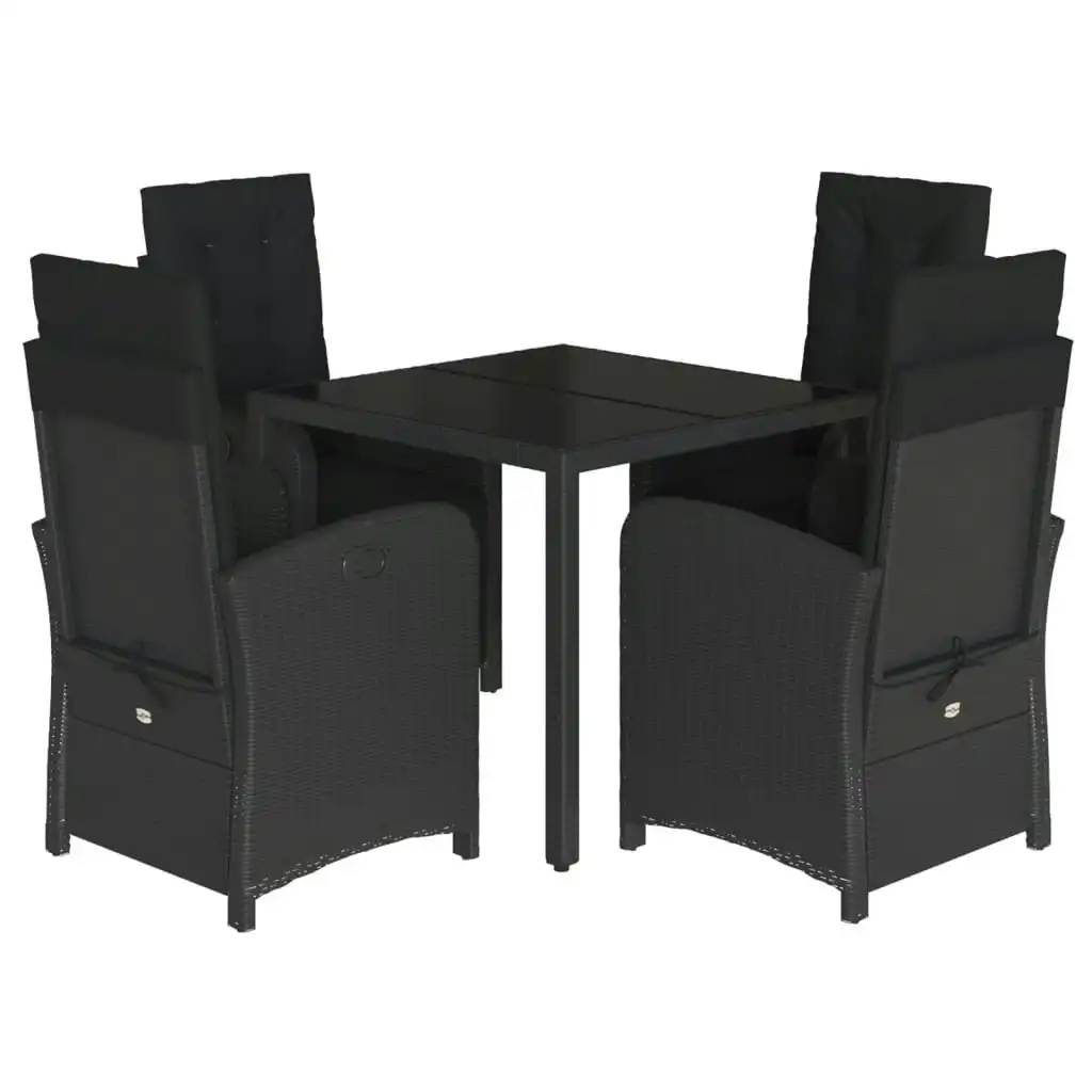 5 Piece Garden Dining Set with Cushions Black Poly Rattan 3212457