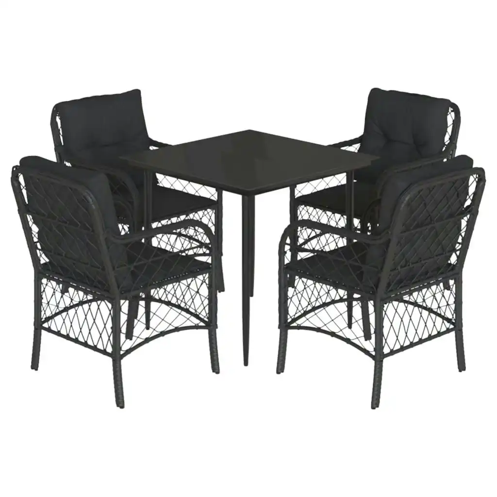 5 Piece Garden Dining Set with Cushions Black Poly Rattan 3212097