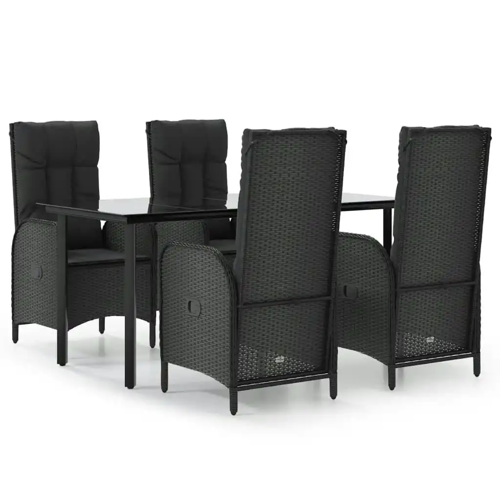 5 Piece Garden Dining Set with Cushions Black Poly Rattan 3185191