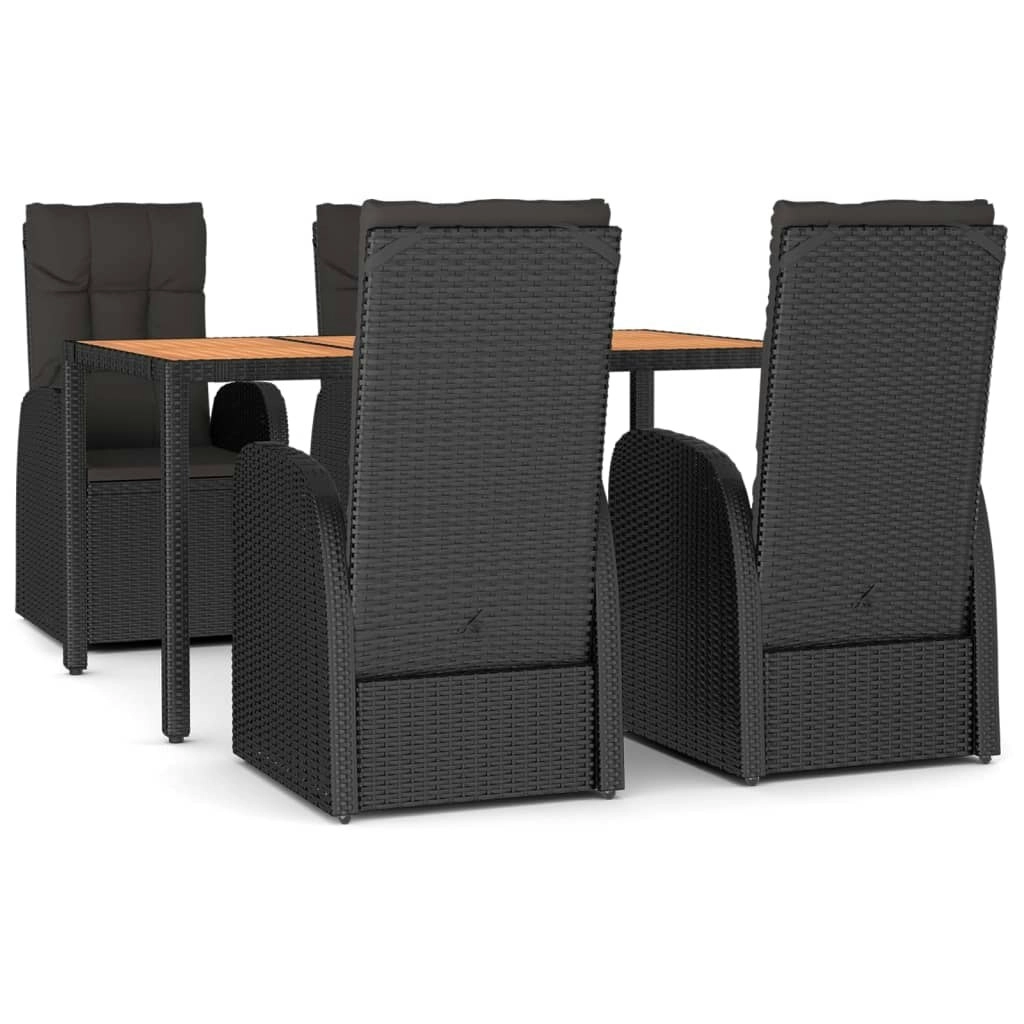 5 Piece Garden Dining Set with Cushions Black Poly Rattan 3157600