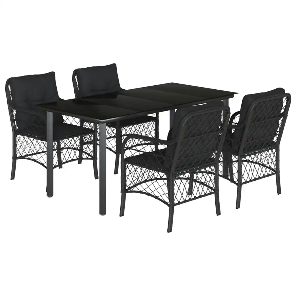 5 Piece Garden Dining Set with Cushions Black Poly Rattan 3212106