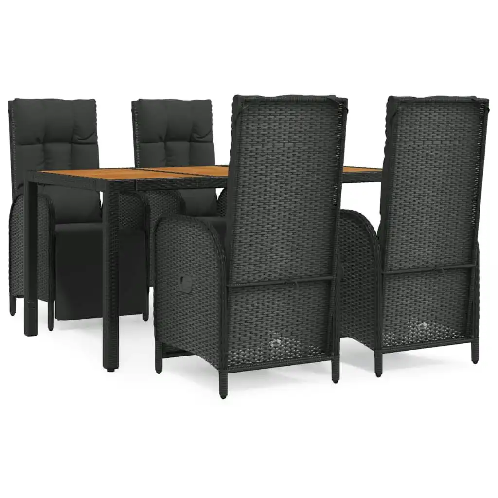 5 Piece Garden Dining Set with Cushions Black Poly Rattan 3185076