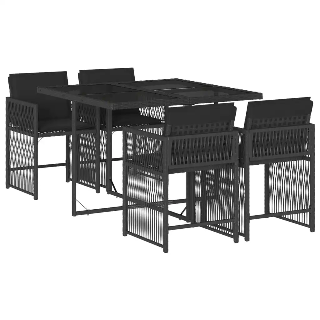 5 Piece Garden Dining Set with Cushions Black Poly Rattan 3211615