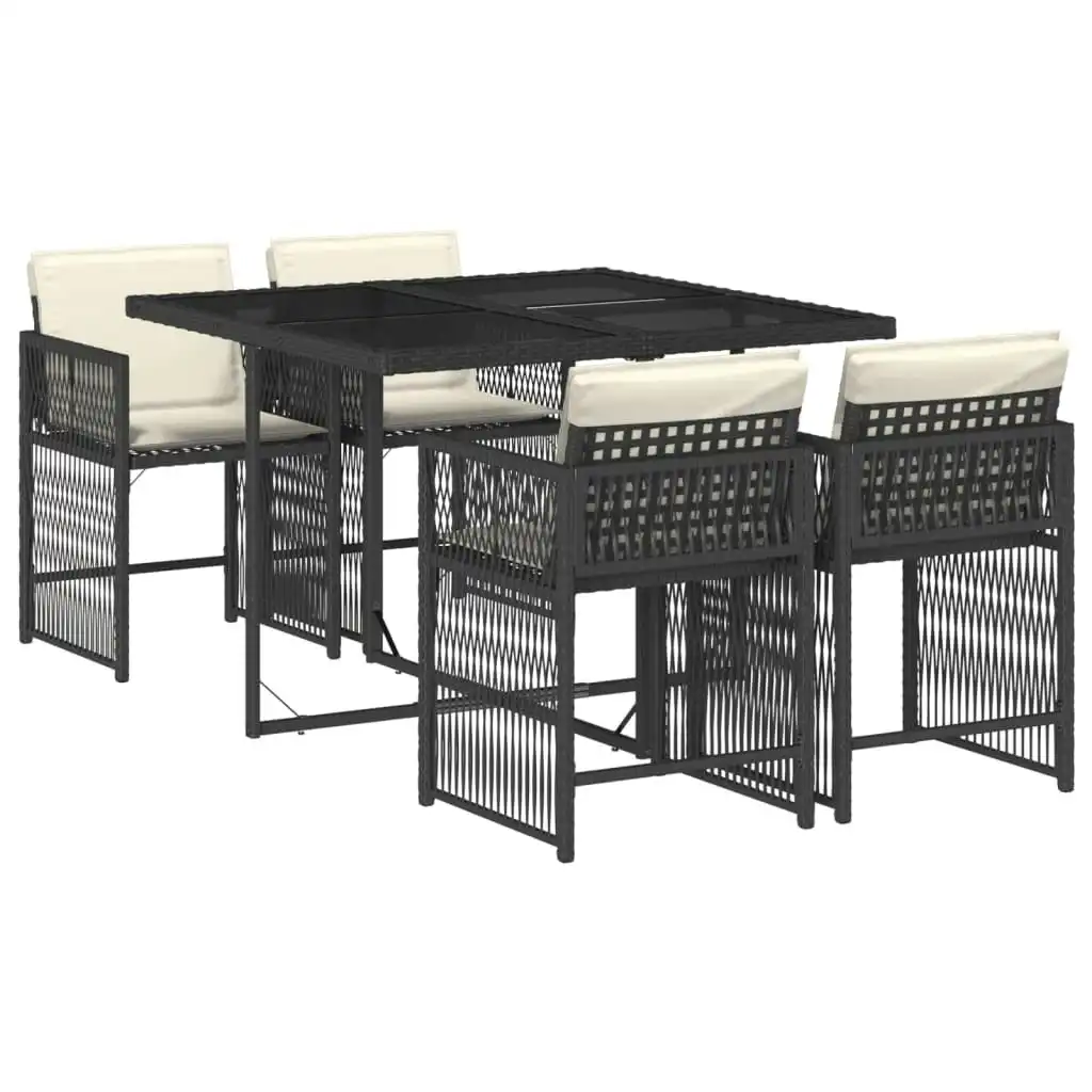 5 Piece Garden Dining Set with Cushions Black Poly Rattan 3211614