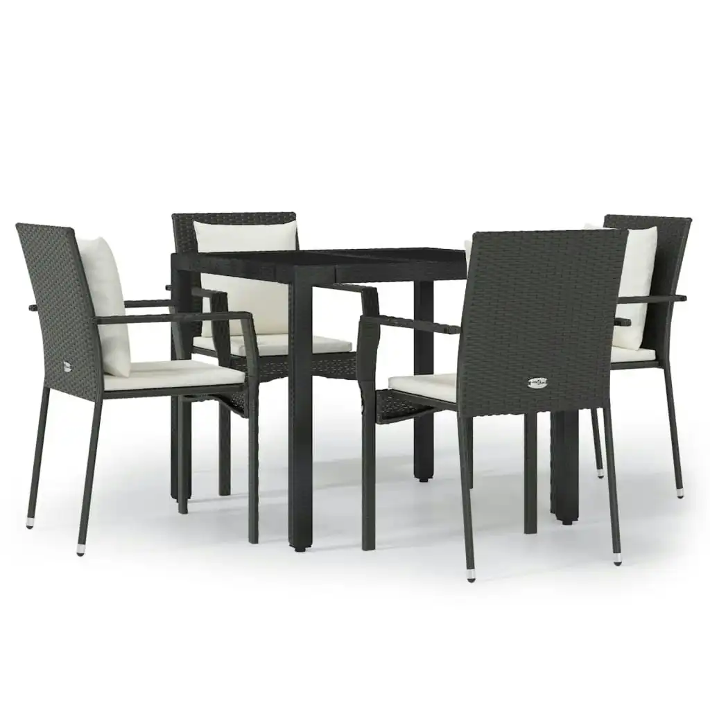 5 Piece Garden Dining Set with Cushions Black Poly Rattan 3157952