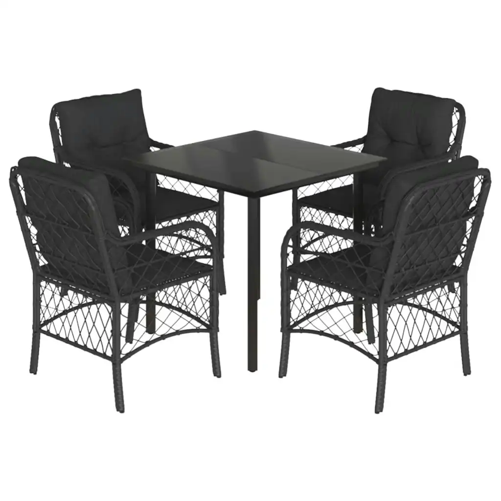 5 Piece Garden Dining Set with Cushions Black Poly Rattan 3212104