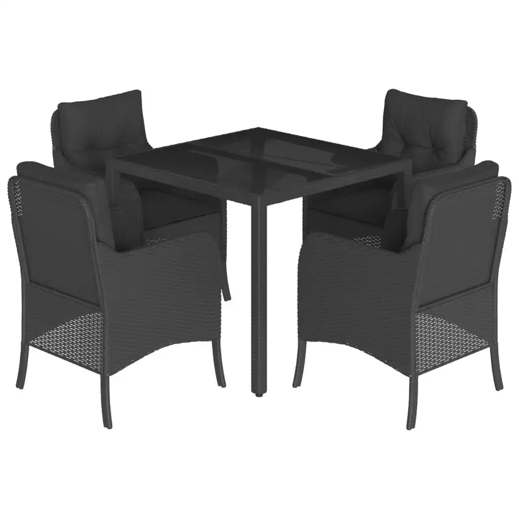 5 Piece Garden Dining Set with Cushions Black Poly Rattan 3211849