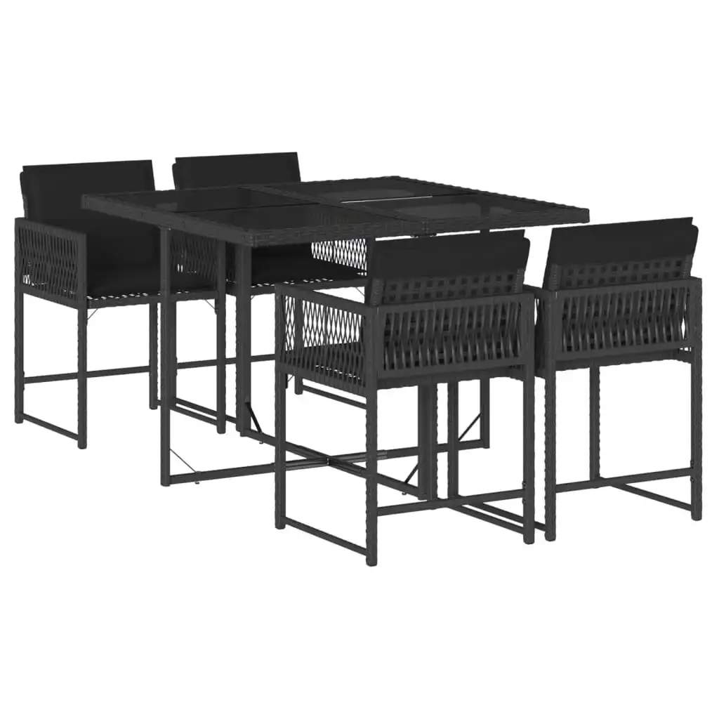 5 Piece Garden Dining Set with Cushions Black Poly Rattan 3211435