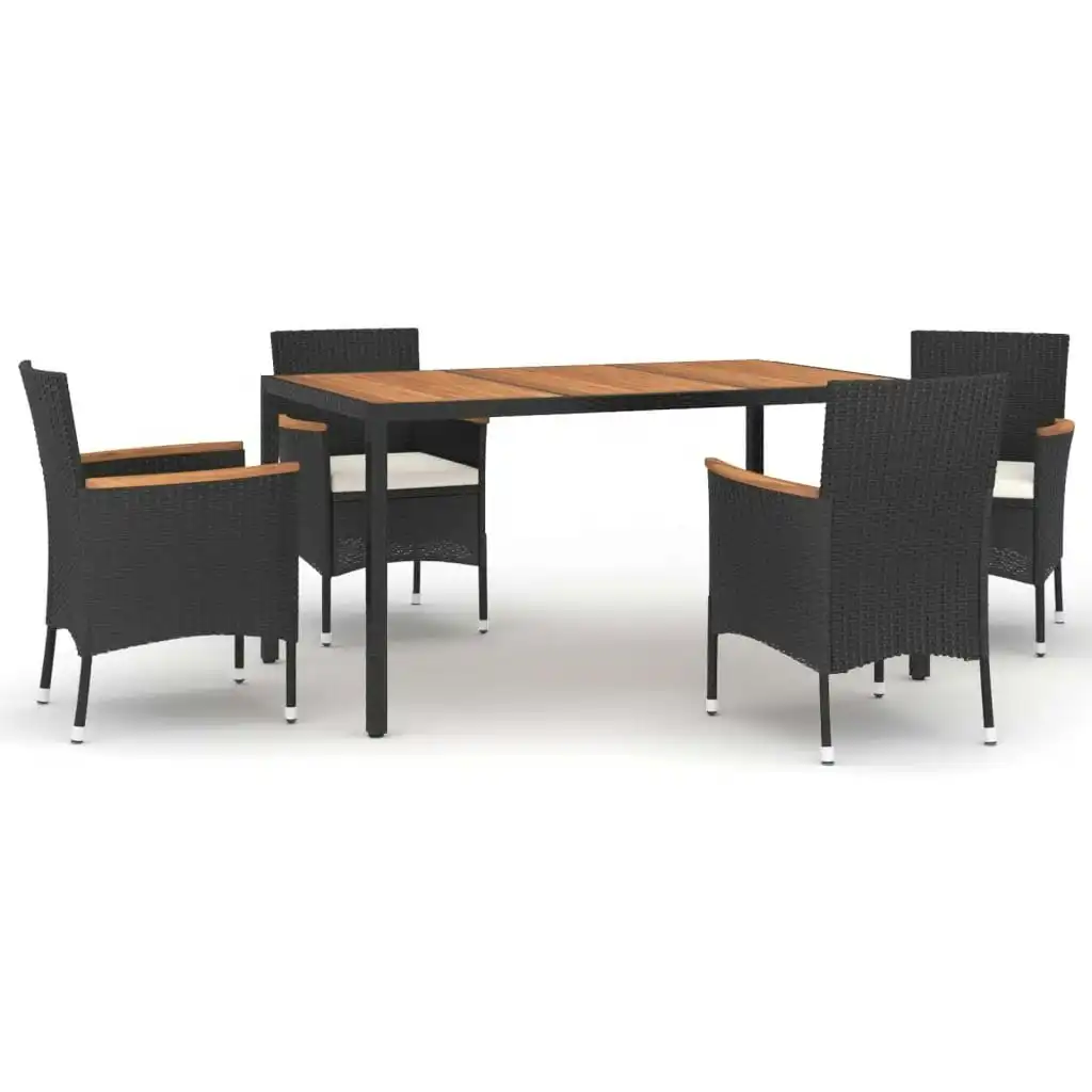 5 Piece Garden Dining Set with Cushions Black Poly Rattan 3187358