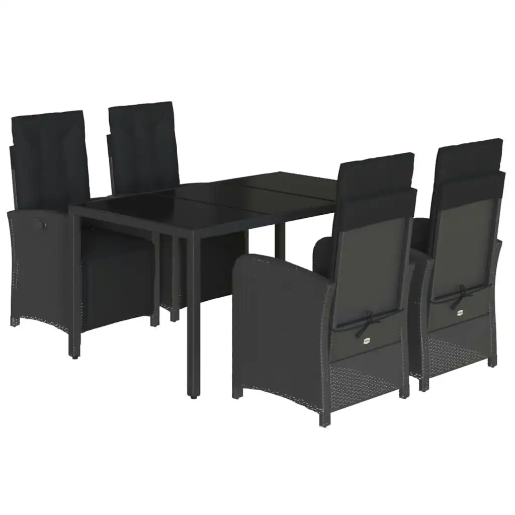 5 Piece Garden Dining Set with Cushions Black Poly Rattan 3212458